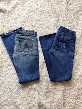 Y2K 7 For All Mankind Bundle: Crystal & Distressed A-Pocket Flare Jeans, Size 28